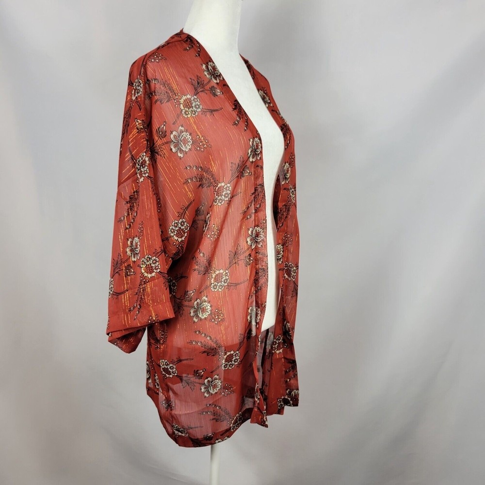 Ann Taylor Rust Floral Lightweight Kimono Jacket